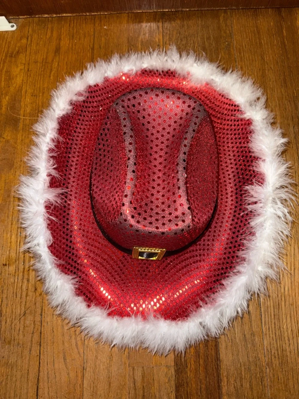 Red Sequin Feather Trim Cowboy Hat